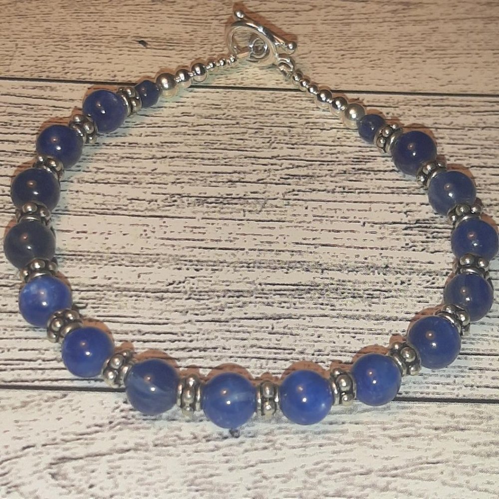 Lapis Lazuli and Sterling Silver Bali Bead Bracelet - 7.5"